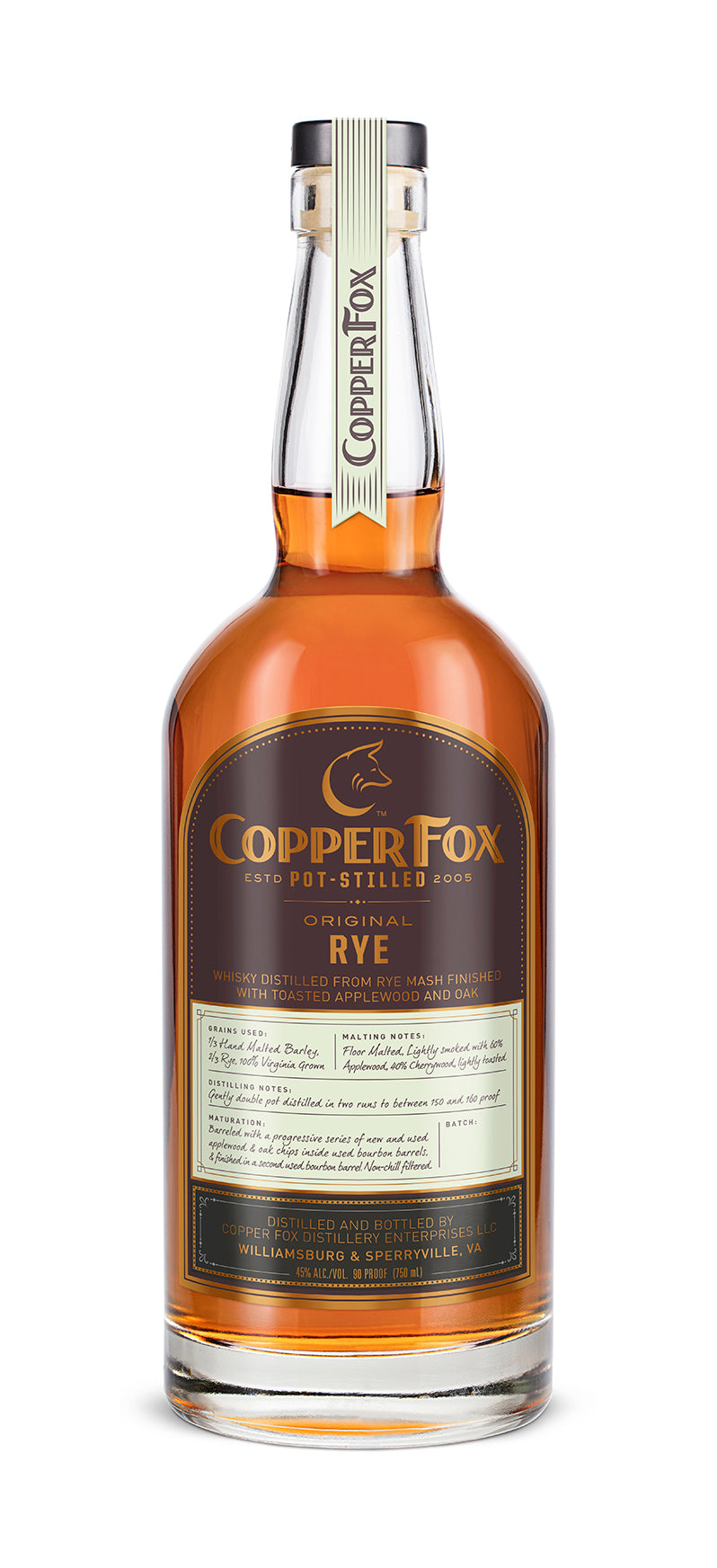 Copper Fox Original Rye Whiskey 750ml