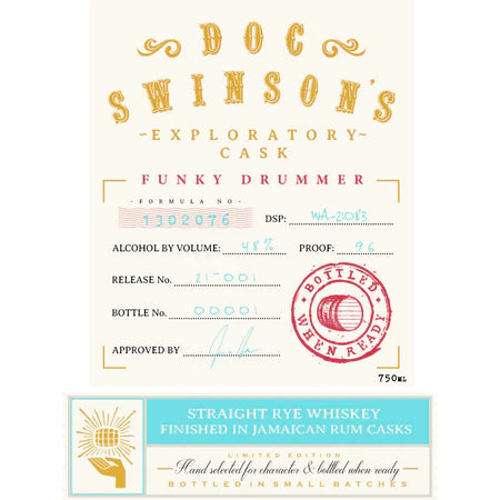 Doc Swinson's Exploratory Funky Drummer Finish Jamaican Rum Cask Rye Whiskey 750ml