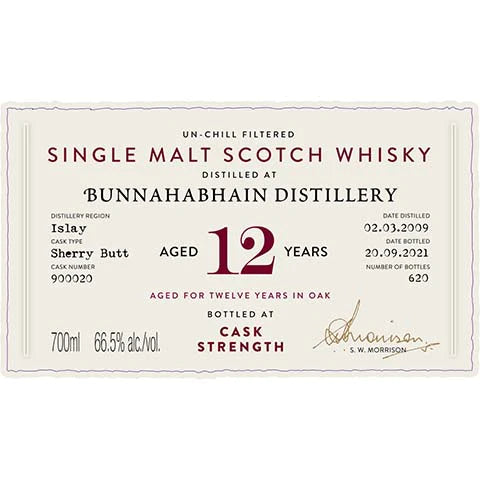 Bunnahabhain  A.D.Rattray 12 yr  Cask Strength Single Malt Whiskey 700ml