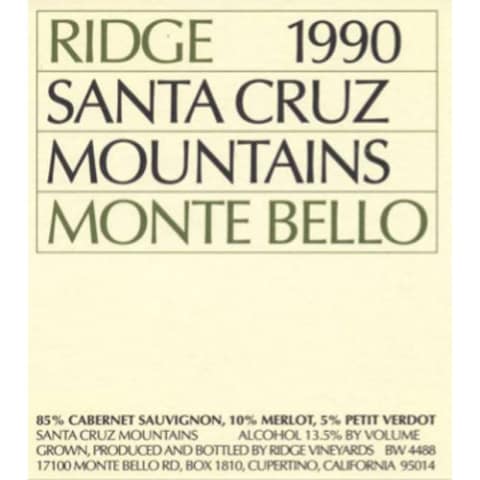 1990 Ridge Cabernet Sauvignon Monte Bello