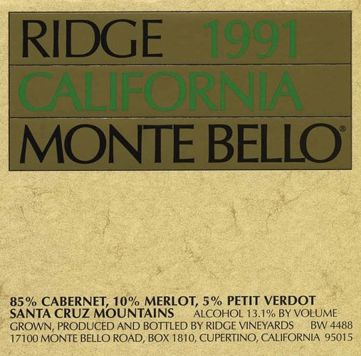 1991 Ridge Cabernet Sauvignon Monte Bello
