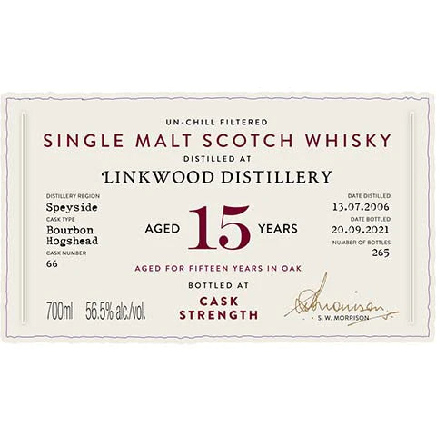 Linkwod  A.D.Rattray 15 yr Cask Strength Single Malt Whiskey 700ml