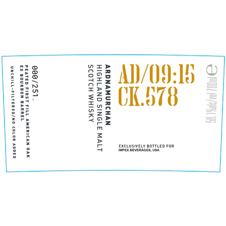 Ardnamurchan AD/0915 Single Cask 578 Peated Ex-Bourbon Single Malt Whiskey 700ml
