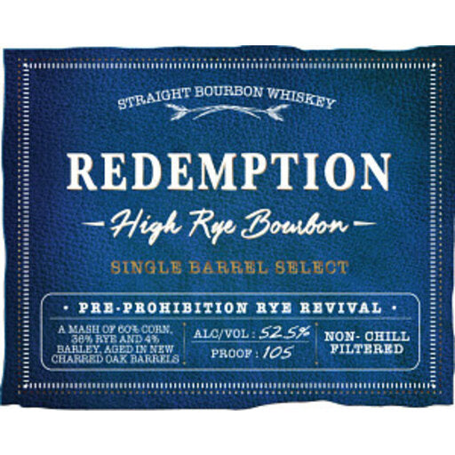 Redemption Single Barrel High Rye Bourbon Whiskey 750ml