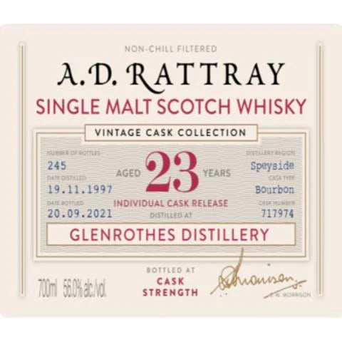 Glenrothes A.D.Rattray 23 yr Cask Strength Single Malt Whiskey 700ml