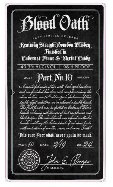 Blood Oath Pact No.10 Kentucky Straight Bourbon Whiskey 750ml