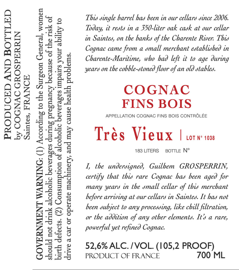 Grosperrin Tres Vieux Fins Bois Cognac 700ml