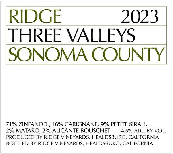 2023 Ridge - Zinfandel California Three Valleys (750ml)