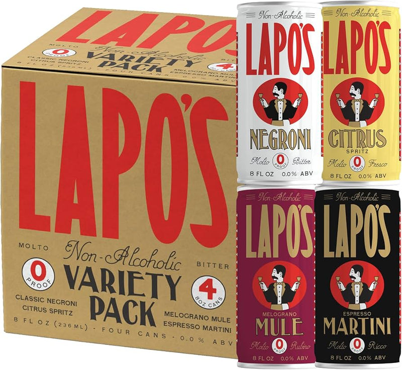 Lapo's 0.0% Non-Alcoholic Variety 4pk 1 x Citrus, Martini, Mule, Negroni 8.4oz cans