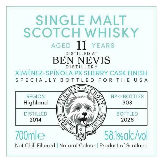 Murray McDavid Ben Nevis 11 yr Ximenez Spinola PX  Sherry Cask Finish Single Malt Whiskey 700ml
