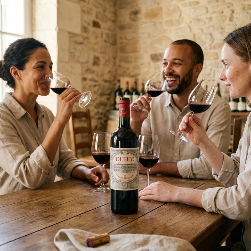 2016 Chateau Duluc de Branaire - St. Julien (750ml) | Create an ultra-photorealistic image featuring the uploaded 2016 Chateau Duluc de Branaire - St.