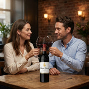 2022 Chateau Giscours - Margaux (750ml) | Create an ultra-photorealistic commercial photograph featuring the uploaded 2022 Chateau Giscours - Margaux (750ml) in the provided image as the sole wine bottl