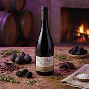 2022 Domaine de Mourchon - Cotes du Rhone Seguret Grande Reserve (750ml) | Use the tasting notes below to generate a picture of this wine bottle and communicate the tastes and scents from the tasting notes: deep purple in color with a