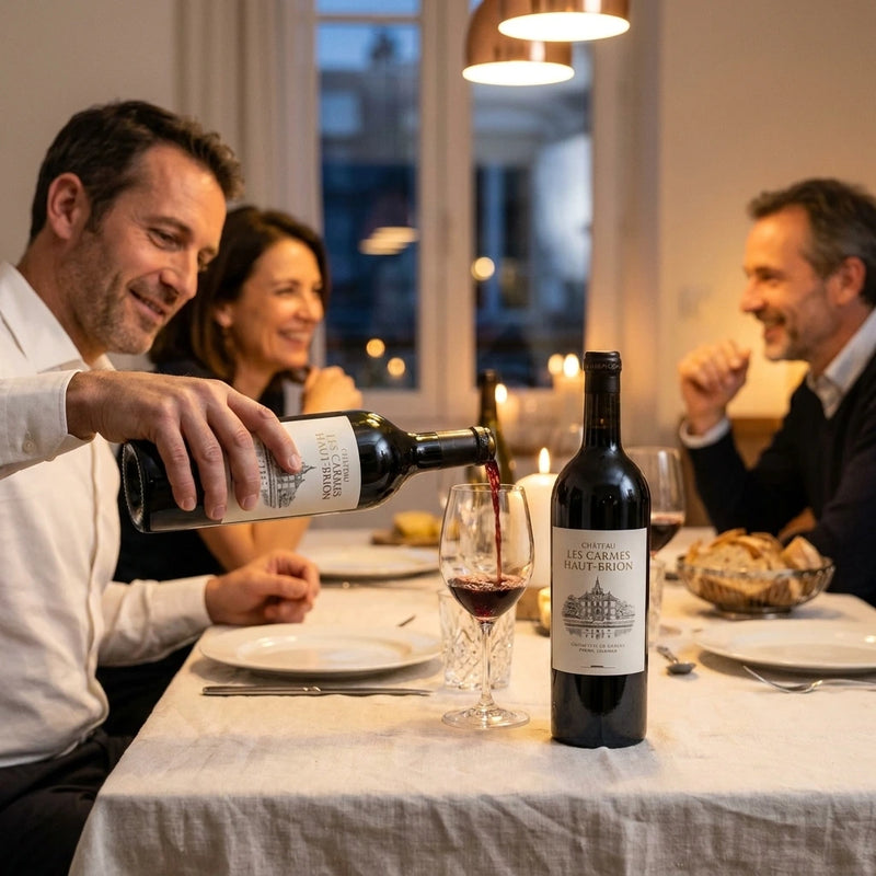 2023 Chateau Carmes Haut Brion - Pessac (750ml) | Create an ultra-photorealistic image featuring the uploaded 2023 Chateau Carmes Haut Brion - Pessac (750ml) in the provided image as the sole product and visual