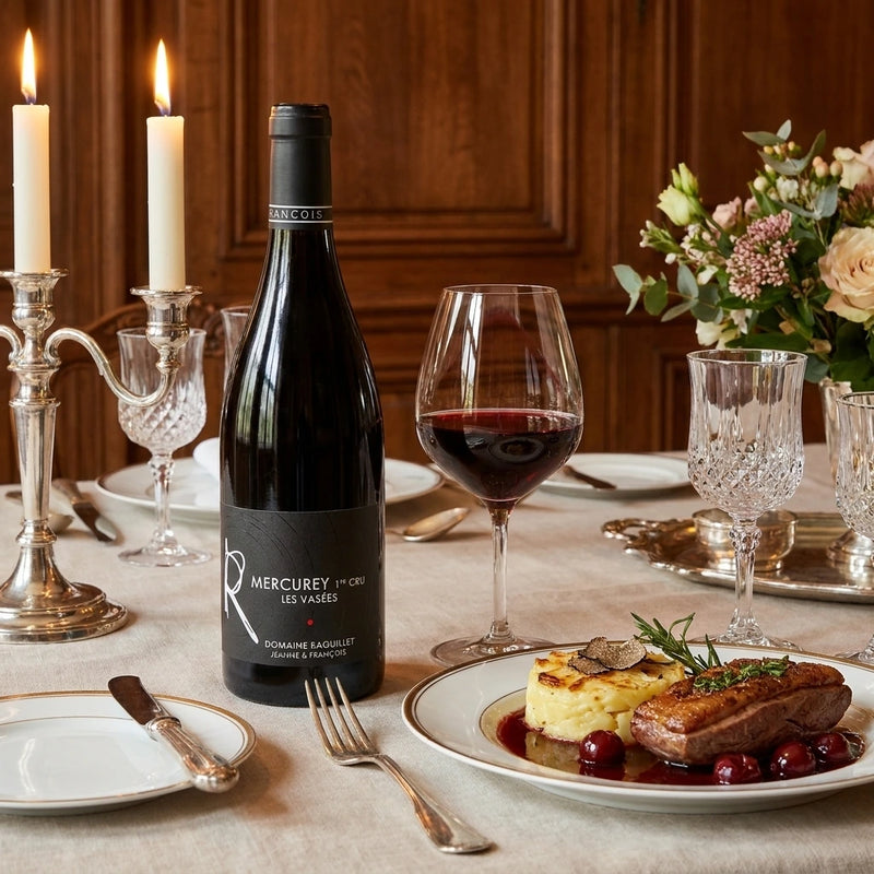 2023 Raquillet - Mercurey Vasees | This wine with a fine european meal on a fancy set dinner table