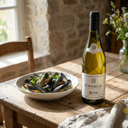 2023 Servin - Chablis (750ml) (PRE ARRIVAL) | Create an ultra-photorealistic commercial photograph featuring the uploaded 2023 Servin - Chablis (750ml) (PRE ARRIVAL) in the provided image, showcased as a pr