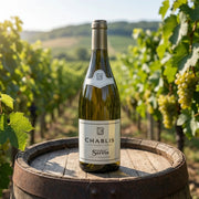 2023 Servin - Chablis (750ml) (PRE ARRIVAL) | Create an ultra-photorealistic commercial image featuring the uploaded 2023 Servin - Chablis (750ml) (PRE ARRIVAL) in the provided image, captured authentically