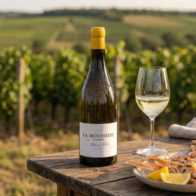 2024 Alphonse Mellot - Sancerre La Moussiere (750ml) | This wine at a winery in Sancerre France with the vines in the background.
