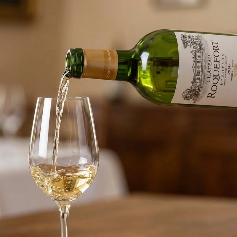 2024 Chateau Roquefort BLANC - Bordeaux (750ml) | This wine being poured into a wine glass