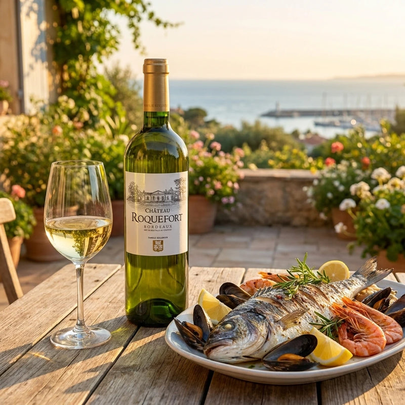 2024 Chateau Roquefort BLANC - Bordeaux (750ml) | This wine served with a seafood dinner outside in summertime.