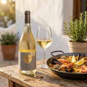 2024 Pago de los Capellanes -  O'Luar do Sil Godello (750ml) | Create an ultra-photorealistic commercial photograph featuring the uploaded 2024 Pago de los Capellanes - O'Luar do Sil Godello (750ml) in the provided image, s