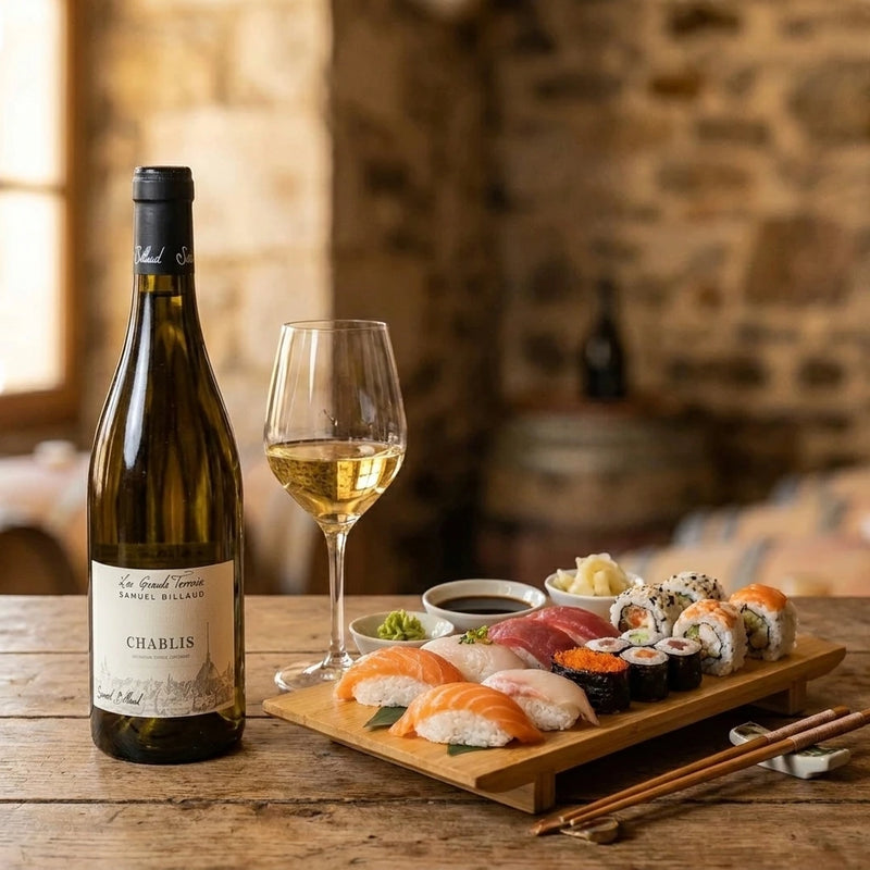 2024 Samuel Billaud - Chablis Grand Terroir (750ml) [PRE ARRIVAL] | This wine on a table served with sushi