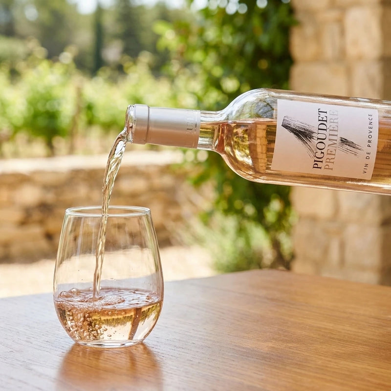 2025 Chateau Pigoudet - Coteaux d'Aix en Provence Rose Premiere (750ml) | This wine being poured into a glass.