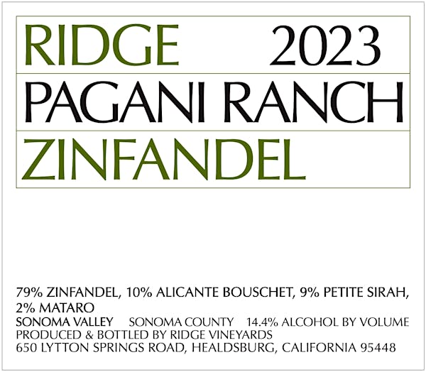 2023 Ridge - Zinfandel Pagani Ranch Sonoma  (750ml)