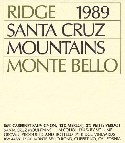 1989 Ridge Cabernet Sauvignon Monte Bello (750ml)