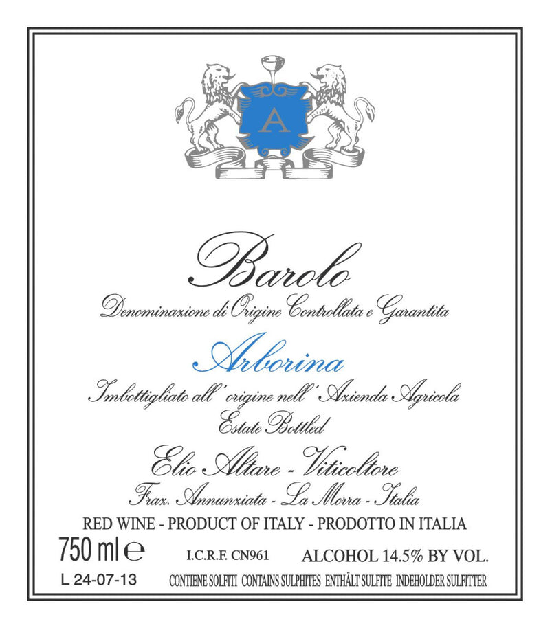 Elio Altare Barolo Arborina label