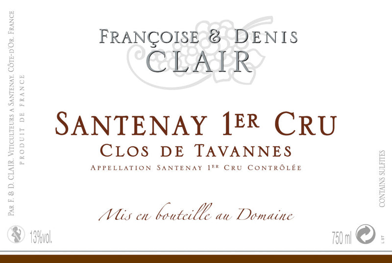 Francoise & Denis Clair Santenay 1er Cru Clos de Tavannes label