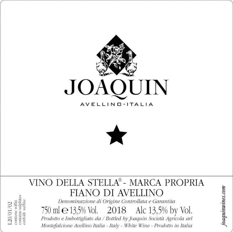 Joaquin Vino della Stella Fiano di Avellino label