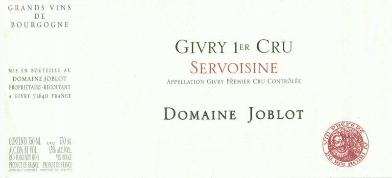 Joblot Givry Servoisine label