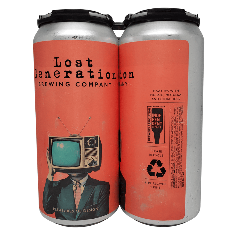 Lost Generation Brewing Pleasures of Design Hazy IPA with Mosaic Motueka and Citra Hops 4pk 16oz cans