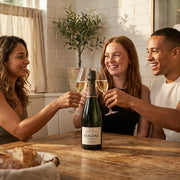 NV Mousse  - Champagne Extra-Brut Blanc de Noirs Eugene | Create an ultra-photorealistic commercial photograph featuring the uploaded NV Mousse - Champagne Extra-Brut Blanc de Noirs Eugene in the provided image as the