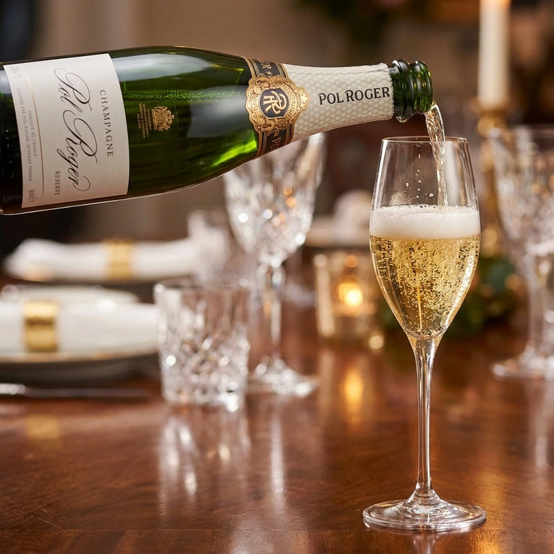 NV Pol Roger - Champagne Brut Reserve | This sparkling wine being poured into a champagne flute