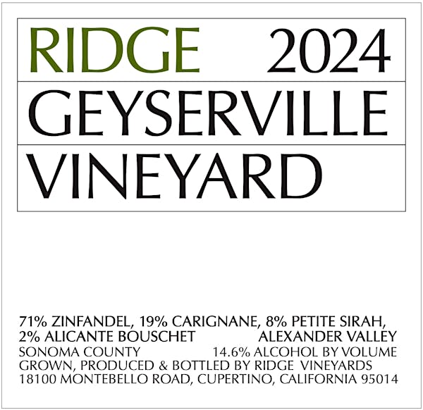 2024 Ridge -  Alexander Valley Geyserville Red (750ml)