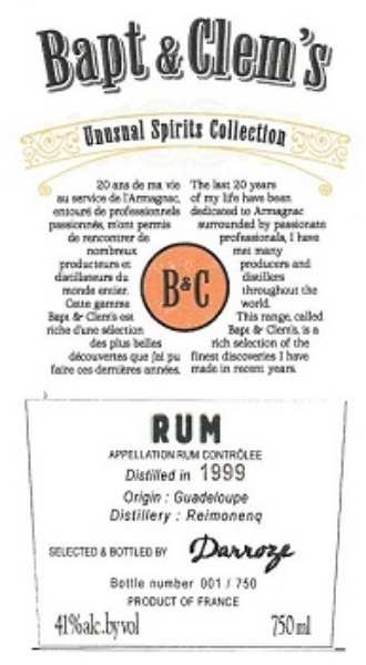 Picture of Bapt & Clem's (Francis Darroze) 8yr (Dominican Republic) Rum 750ml