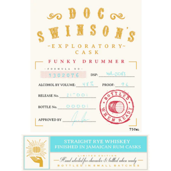 Picture of Doc Swinson's Exploratory Funky Drummer Finish Jamaican Rum Cask Rye Whiskey 750ml
