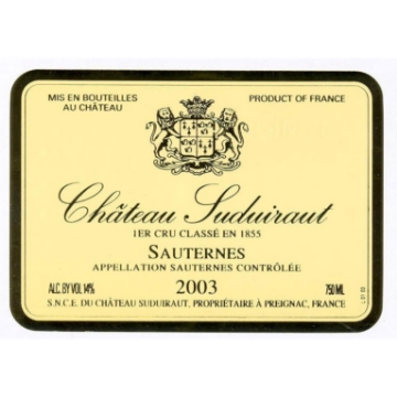 Picture of 2003 Chateau Suduiraut - Sauternes HALF BOTTLES (pre arrival)
