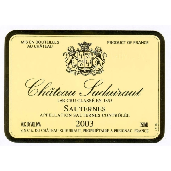Picture of 2003 Chateau Suduiraut - Sauternes HALF BOTTLE