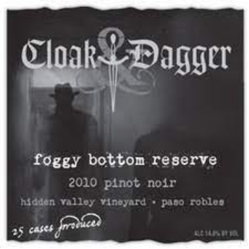 Picture of 2010 Cloak & Dagger - Pinot Noir Paso Robles Foggy Bottom Reserve