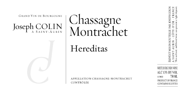 Picture of 2022 Joseph Colin - Chassagne Montrachet Hereditas (PRE ARRIVAL)