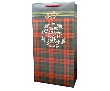 Gift Bag -  2bottle Christmas Flannel-Tis the season to