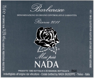 Giuseppe Nada Barbaresco Riserva Mai Piu label